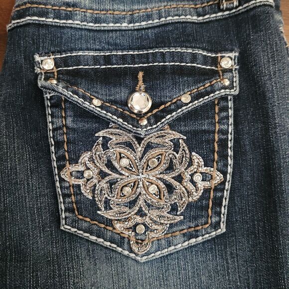Earl Jeans Womens Size 8 Blue Bootcut Mid Rise Flap Pocket Rhinestone Denim - Picture 3 of 12
